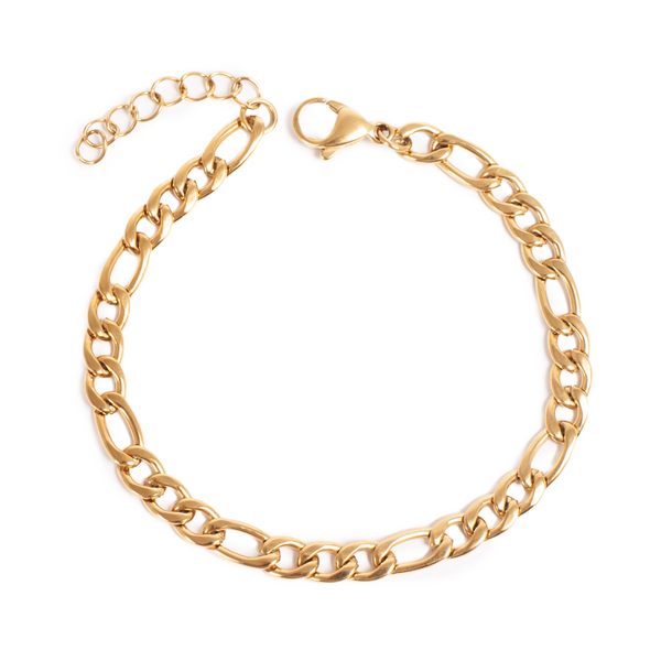 Pure Steel Figaro Chain Bracelet - Gold