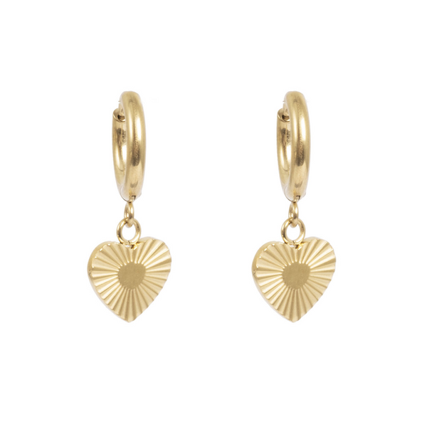 Pure Steel Charms Earrings  - Heart Drop Gold