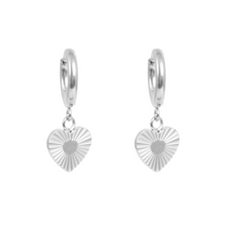 Pure Steel Charms Earrings  - Heart Drop Silver