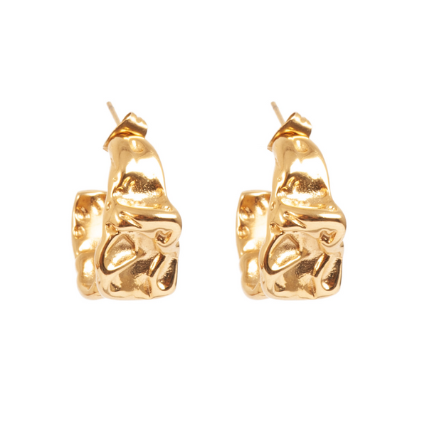 Pure Steel Crinkle Earrings  - Gold