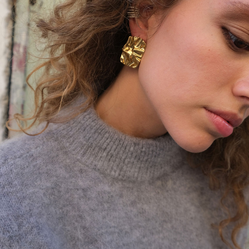 Pure Steel Earrings  - Square Melted Gold