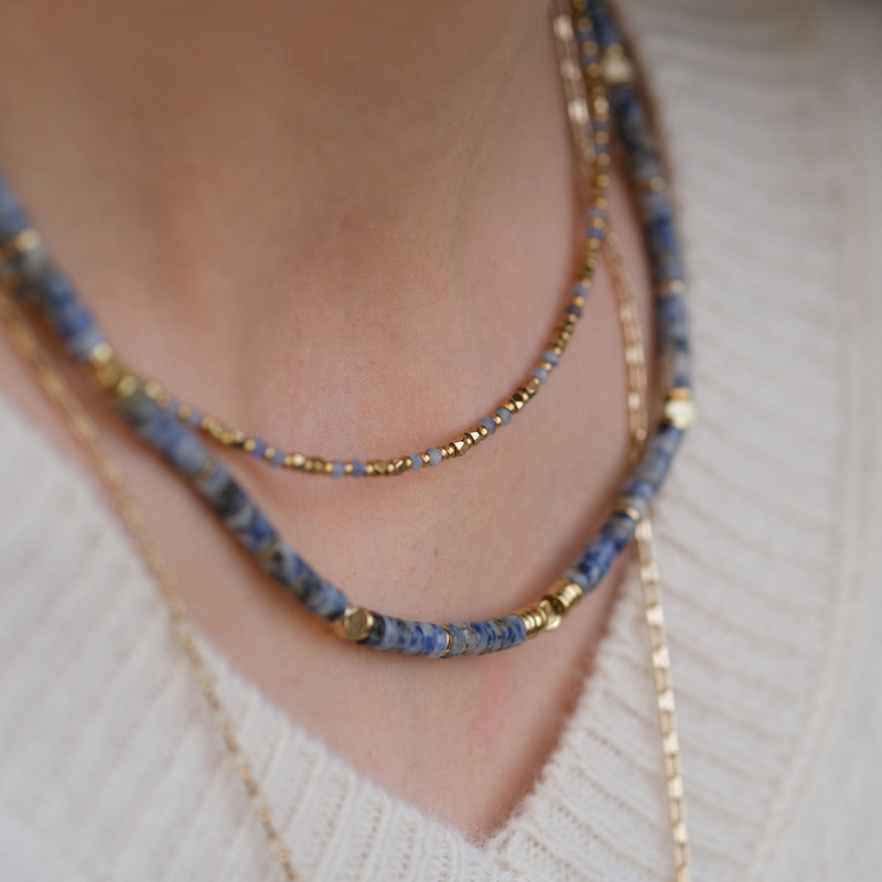 Pure Steel Wild Nature Necklace - Light Blue + Gold