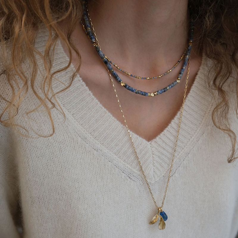 Pure Steel Wild Nature Necklace - Light Blue + Gold