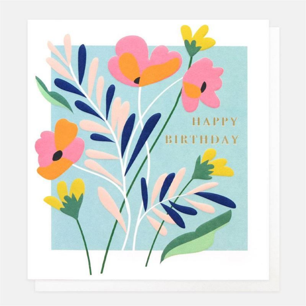 Happy Birthday Card - Blue Floral