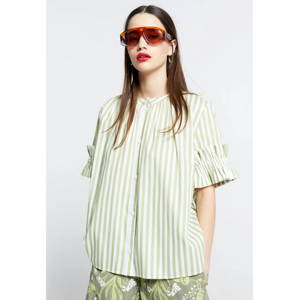 Floret Ruffle Shirt - Apple Stripe