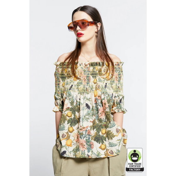 Gaia Smocked Blouse - Insects + Fruit