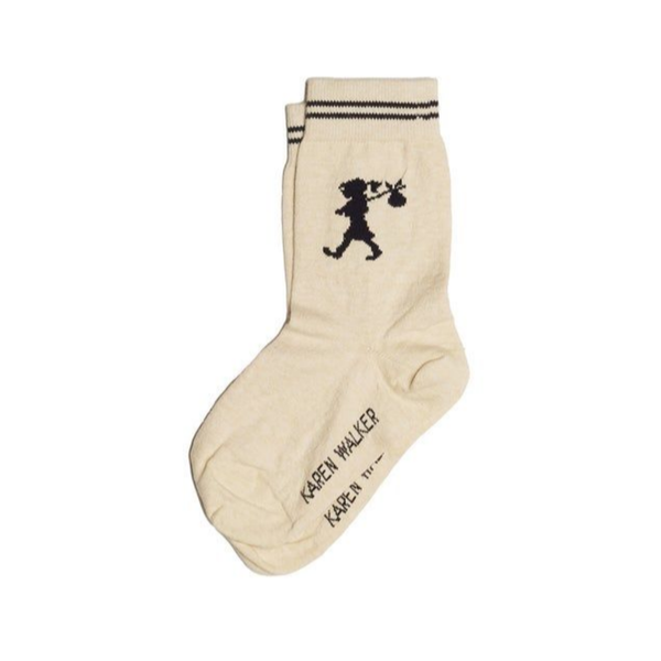 KW Runaway Girl Ankle Sock - Cream + Black