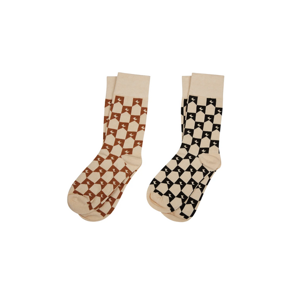 KW Momogram Socks Set of 2 - Black/Sand