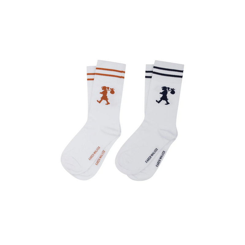 KW Runaway Girl Socks Set of 2 - White, Chestnut + Navy