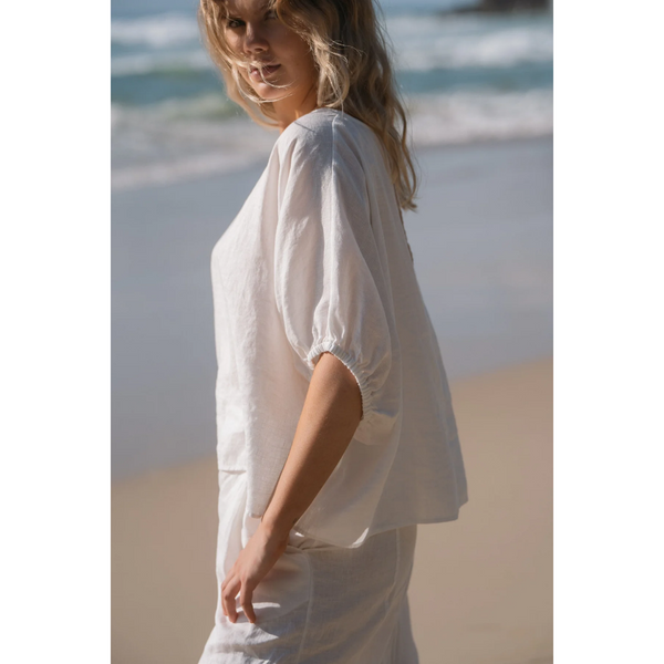 Tina Linen Top - Ivory