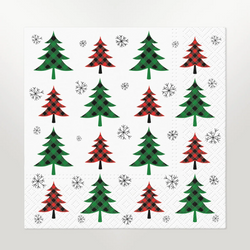 Christmas Trees Paper Napkins - Red + Green Check