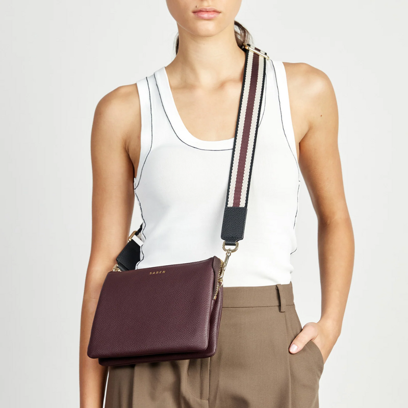 Feature Bag Strap - Black + White + Merlot