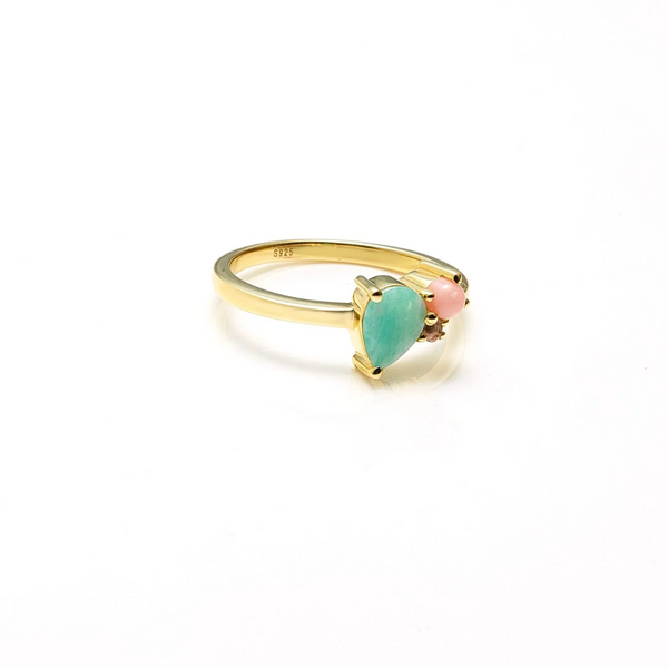 Bloom Ring - Amazonite, Pink Opal, Rose Quartz + Gold