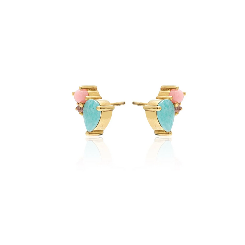 Bloom Studs - Amazonite, Pink Opal, Rose Quartz + Gold