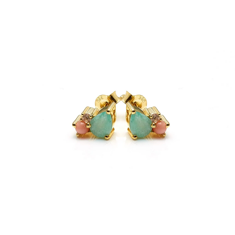 Bloom Studs - Amazonite, Pink Opal, Rose Quartz + Gold