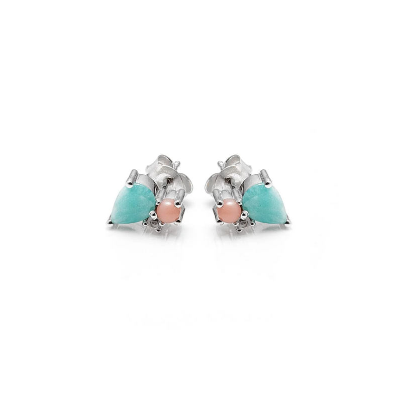 Bloom Studs - Amazonite, Pink Opal, Rose Quartz + Silver