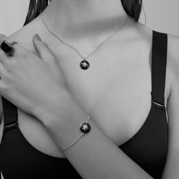 Noire Necklace - Black Enamel + Silver