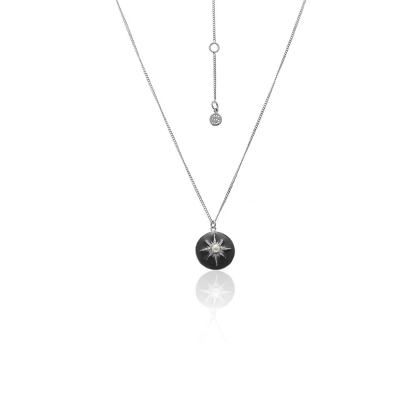 Noire Necklace - Black Enamel + Silver