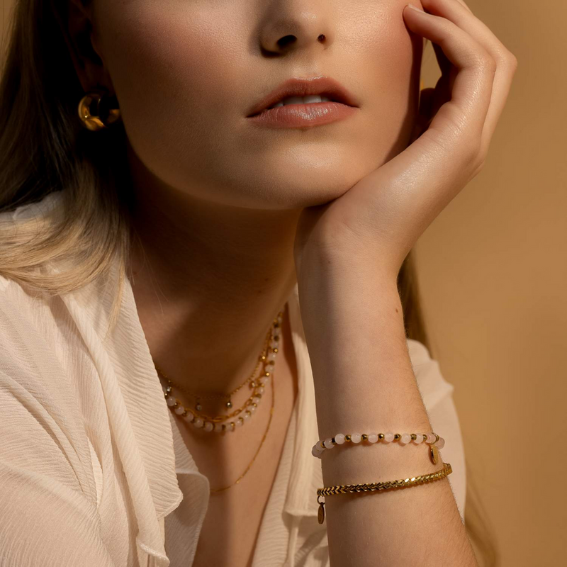 Rose Bracelet - Rose Quartz + Gold