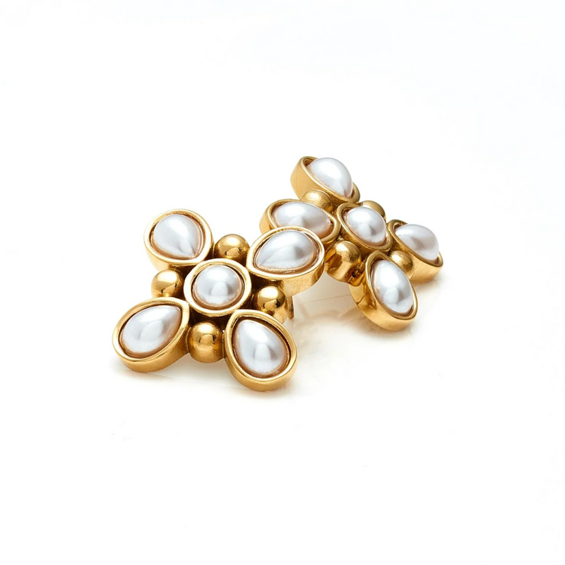 Soleil Earrings - Faux Pearl + Gold