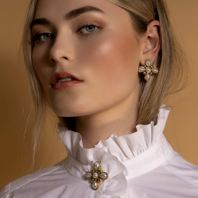 Soleil Earrings - Faux Pearl + Gold