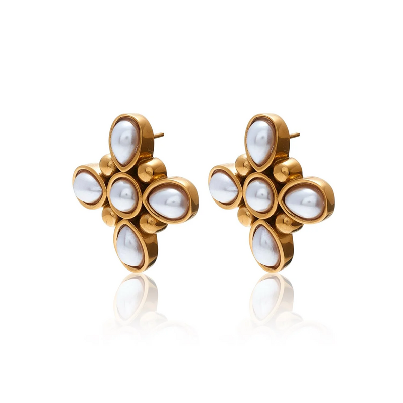 Soleil Earrings - Faux Pearl + Gold