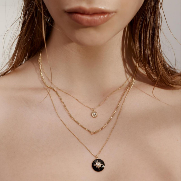 Noire Necklace - Black Enamel + Gold