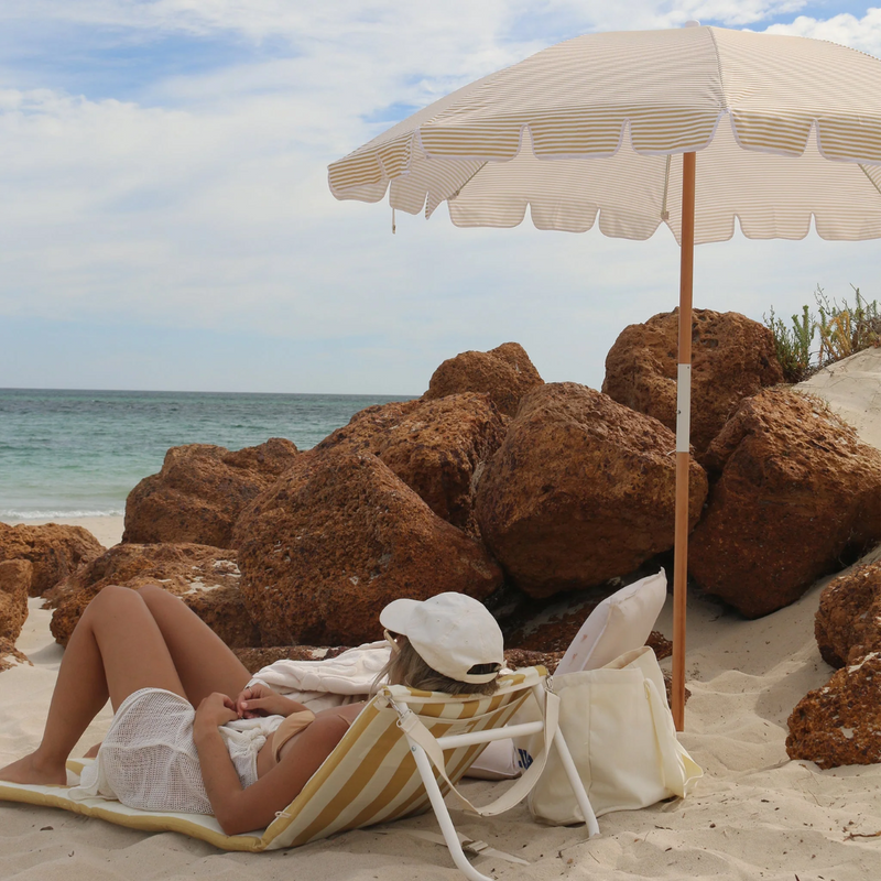 Reclining Beach Chair - Mango Bay Golden Mustard Stripe