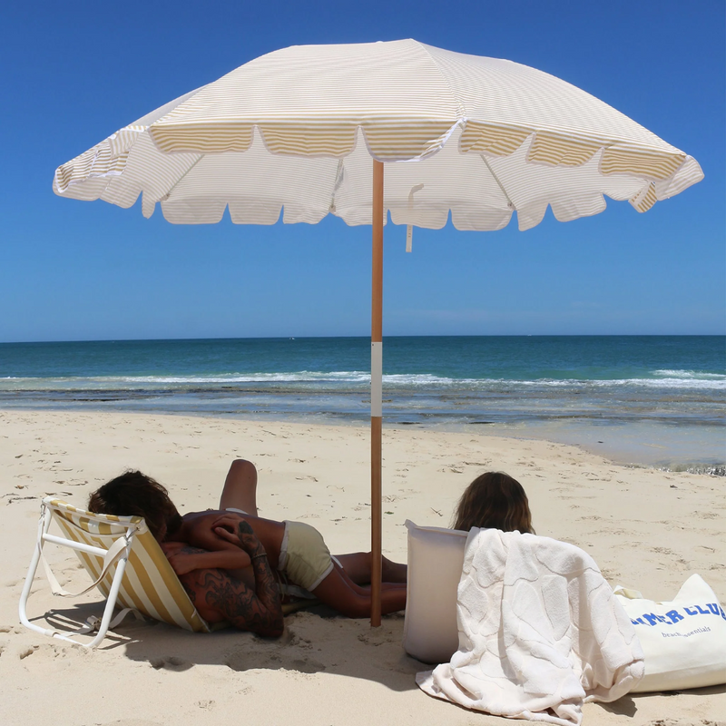 Beach Umbrella - Mango Bay Golden Mustard Stripe